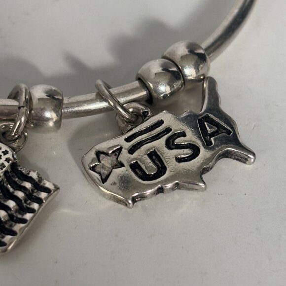 Patriotic Charm Bracelet Cuff Liberty Bell Flag Statue of Liberty American Flag - Picture 2 of 7